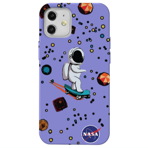 Apple iPhone 12 Astronaut with skateboard Purple Colored Silicone TPU Θήκη
