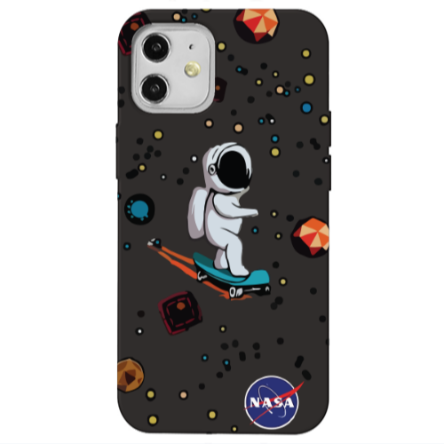 Apple iPhone 12 Astronaut with skateboard Black Colored Silicone TPU Θήκη