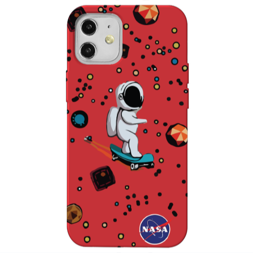 Apple iPhone 12 Astronaut with skateboard Red Colored Silicone TPU Θήκη