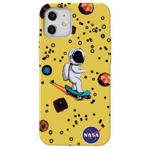 Apple iPhone 12 Astronaut with skateboard Yellow Colored Silicone TPU Θήκη
