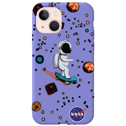 Apple iPhone 13 Astronaut with skateboard Purple Colored Silicone TPU Θήκη