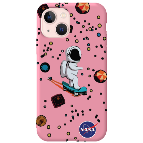 Apple iPhone 13 Astronaut with skateboard Pink Colored Silicone TPU Θήκη
