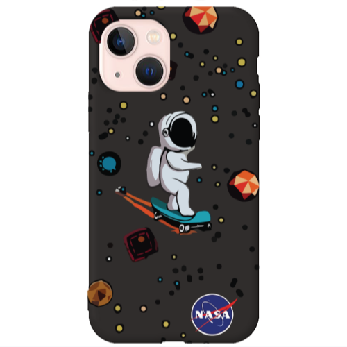 Apple iPhone 13 Astronaut with skateboard Black Colored Silicone TPU Θήκη