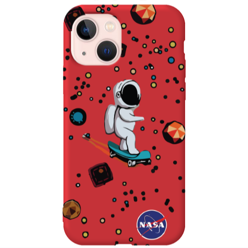 Apple iPhone 13 Astronaut with skateboard Red Colored Silicone TPU Θήκη
