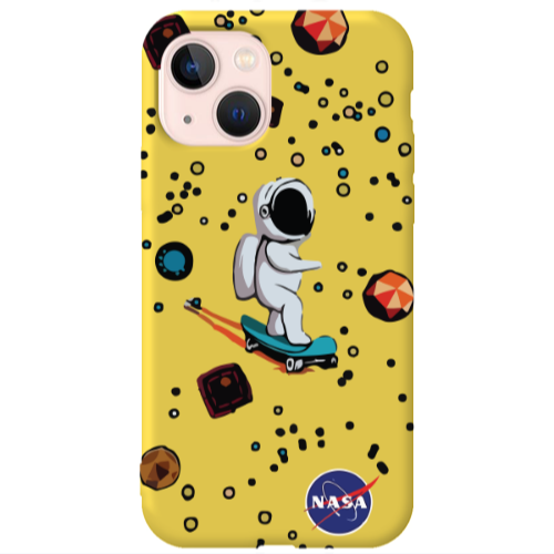 Apple iPhone 13 Astronaut with skateboard Yellow Colored Silicone TPU Θήκη