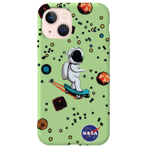 Apple iPhone 13 Astronaut with skateboard Light Green Colored Silicone TPU Θήκη