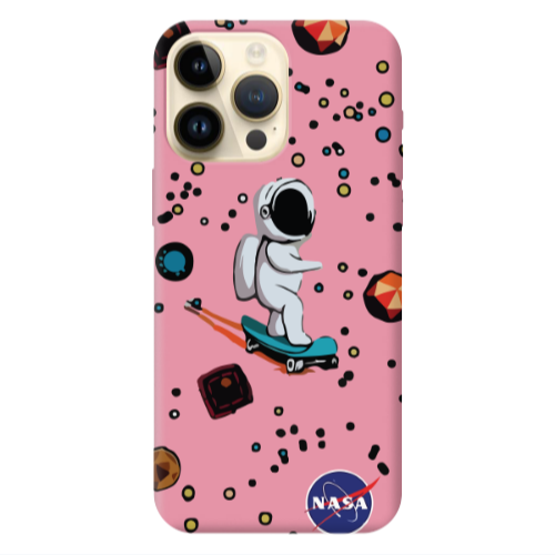 Apple iPhone 13 Pro Max Astronaut with skateboard Pink Colored Silicone TPU Θήκη