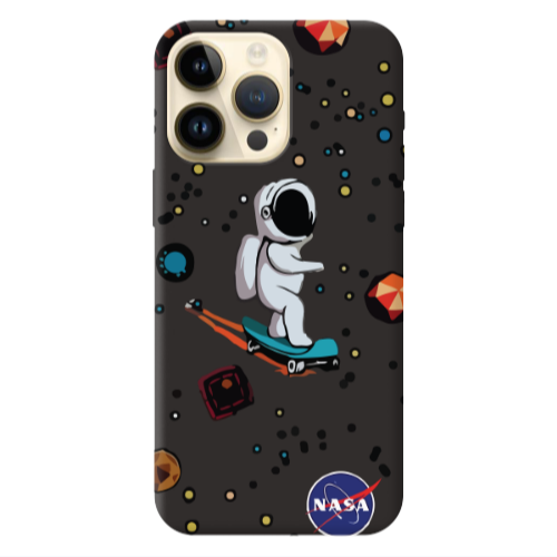 Apple iPhone 13 Pro Max Astronaut with skateboard Black Colored Silicone TPU Θήκη