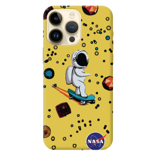 Apple iPhone 13 Pro Max Astronaut with skateboard Yellow Colored Silicone TPU Θήκη