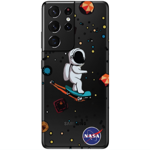 Samsung S21 Ultra Astronaut with skateboard Transparent Silicone TPU Θήκη