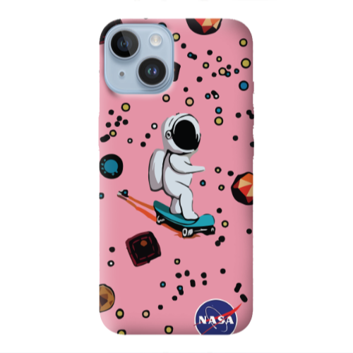 Apple iPhone 14  Astronaut with skateboard Pink Colored Silicone TPU Θήκη