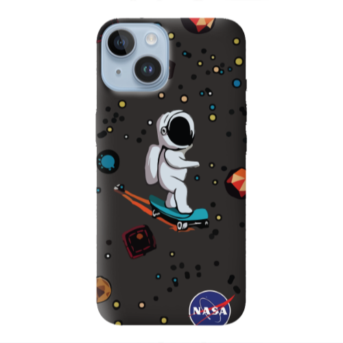 Apple iPhone 14 Plus Astronaut with skateboard Black Colored Silicone TPU Θήκη