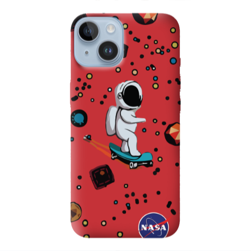 Apple iPhone 14 Plus Astronaut with skateboard Red Colored Silicone TPU Θήκη