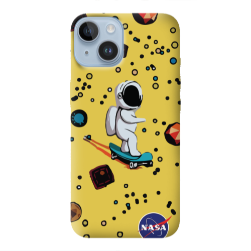 Apple iPhone 14 Plus Astronaut with skateboard Yellow Colored Silicone TPU Θήκη