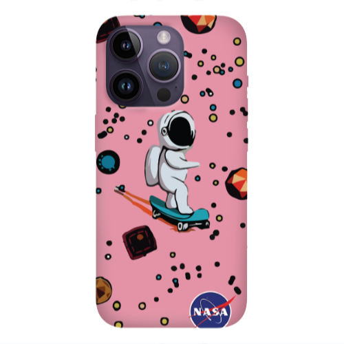 Apple iPhone 14 Pro  Astronaut with skateboard Pink Colored Silicone TPU Θήκη
