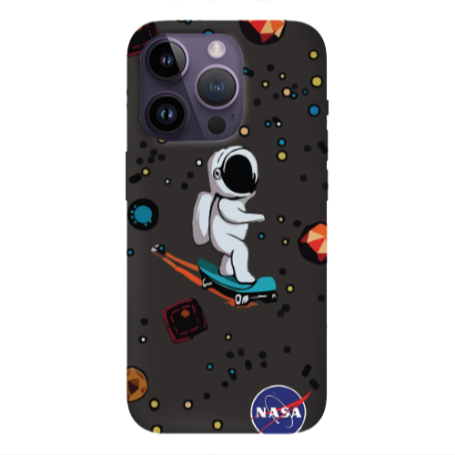 Apple iPhone 14 Pro Max Astronaut with skateboard Black Colored Silicone TPU Θήκη