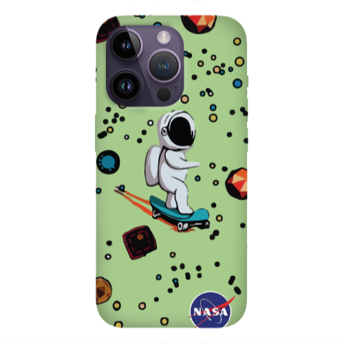 Apple iPhone 14 Pro Max Astronaut with skateboard Light Green Colored Silicone TPU Θήκη