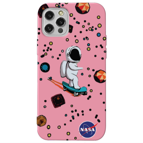 Apple iPhone 13 Pro Astronaut with skateboard Pink Colored Silicone TPU Θήκη