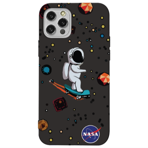 Apple iPhone 12 Pro Astronaut with skateboard Black Colored Silicone TPU Θήκη