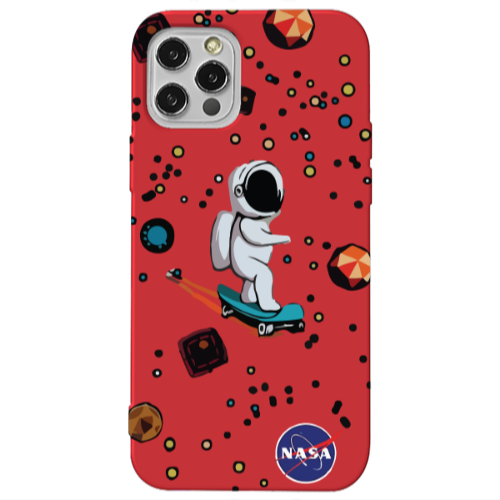 Apple iPhone 12 Pro Astronaut with skateboard Red Colored Silicone TPU Θήκη