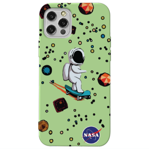Apple iPhone 12 Pro Astronaut with skateboard Light Green Colored Silicone TPU Θήκη