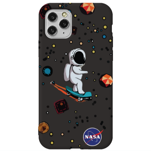 Apple iPhone 11 Pro Max Astronaut with skateboard Black Colored Silicone TPU Θήκη