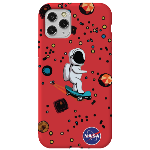 Apple iPhone 11 Pro Max Astronaut with skateboard Red Colored Silicone TPU Θήκη
