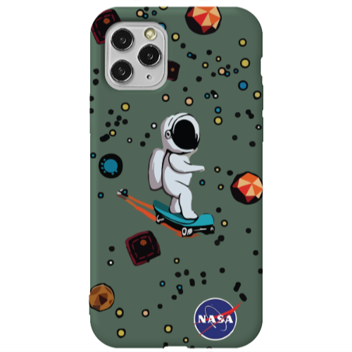 Apple iPhone 11 Pro Max Astronaut with skateboard Dark Green Colored Silicone TPU Θήκη