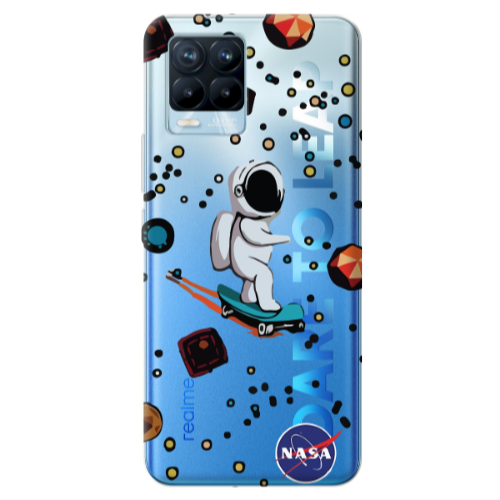 Realme 8 Pro Astronaut with skateboard Transparent Silicone TPU Θήκη