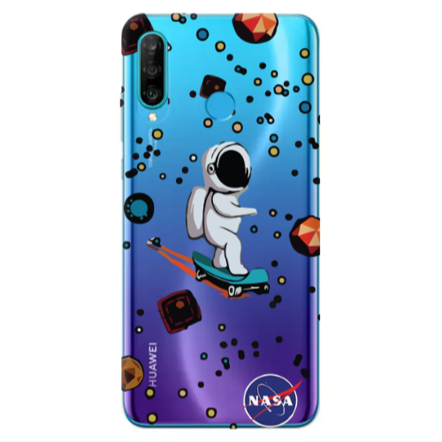 Huawei P30 Lite Astronaut with skateboard Transparent Silicone TPU Θήκη