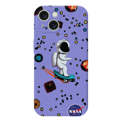 Apple iPhone 15 Plus Astronaut with skateboard Purple Colored Silicone TPU Θήκη