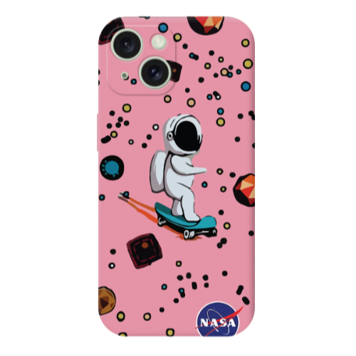 Apple iPhone 15 Plus Astronaut with skateboard Pink Colored Silicone TPU Θήκη