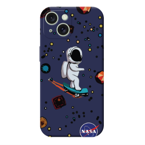 Apple iPhone 15 Plus Astronaut with skateboard Dark blue Colored Silicone TPU Θήκη