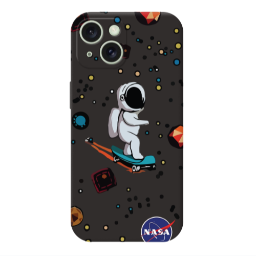 Apple iPhone 15 Plus Astronaut with skateboard Black Colored Silicone TPU Θήκη