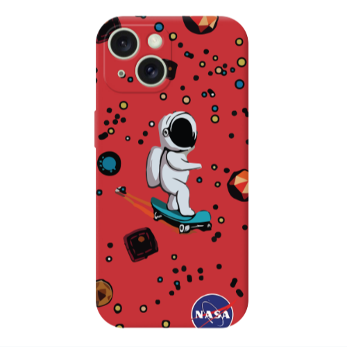 Apple iPhone 15 Plus Astronaut with skateboard Red Colored Silicone TPU Θήκη