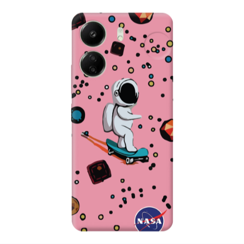 Xiaomi Redmi 13C Astronaut with skateboard Pink Colored Silicone TPU Θήκη