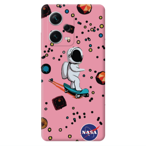 Xiaomi Poco X5 Astronaut with skateboard Pink Colored Silicone TPU Θήκη