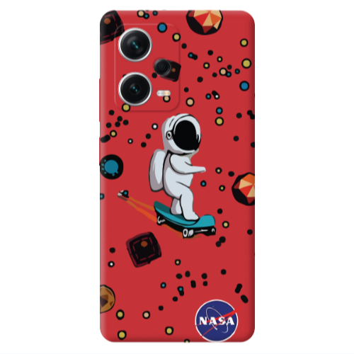 Xiaomi Poco X5 Astronaut with skateboard Red Colored Silicone TPU Θήκη