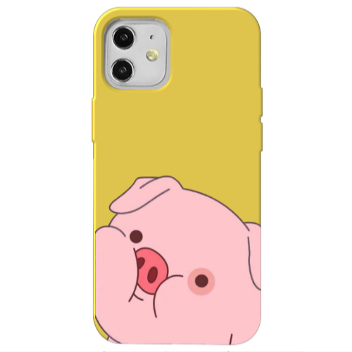 Apple iPhone 12 Piggy 2 Yellow Colored Silicone TPU Θήκη