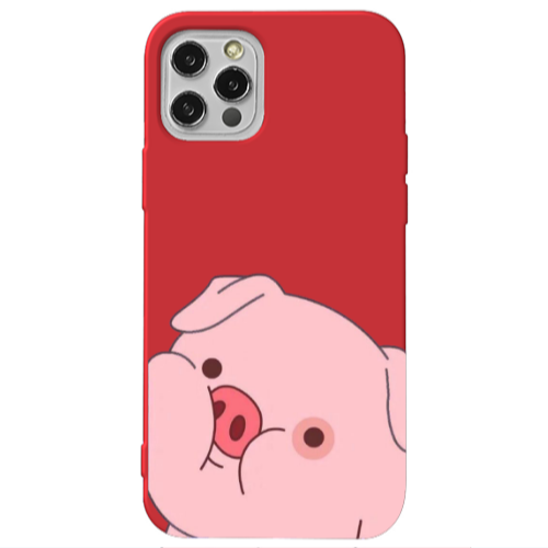 Apple iPhone 12 Pro Piggy 2 Red Colored Silicone TPU Θήκη