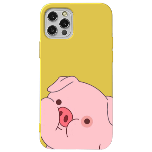 Apple iPhone 12 Pro Piggy 2 Yellow Colored Silicone TPU Θήκη