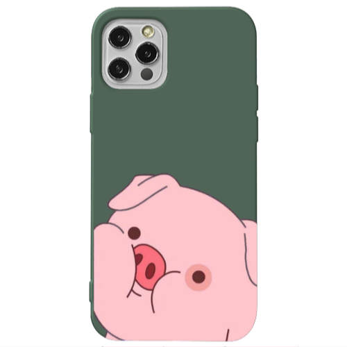 Apple iPhone 12 Pro Max Piggy 2 Dark Green Colored Silicone TPU Θήκη