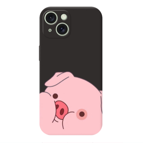 Apple iPhone 15 Piggy 2 Black Colored Silicone TPU Θήκη