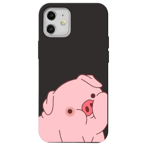 Apple iPhone 12 Piggy 1 Black Colored Silicone TPU Θήκη