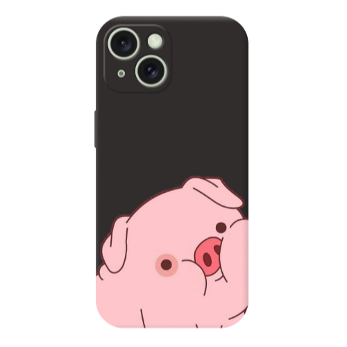 Apple iPhone 15 Piggy 1 Black Colored Silicone TPU Θήκη