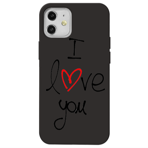Apple iPhone 12 i love you Black Colored Silicone TPU Θήκη