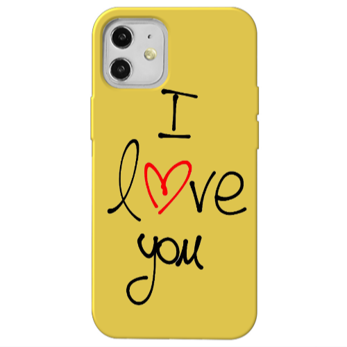 Apple iPhone 12 i love you Yellow Colored Silicone TPU Θήκη