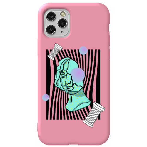 Apple iPhone 11 Pro Columns Pink Colored Silicone TPU Θήκη