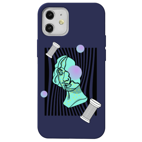 Apple iPhone 12 Columns Dark blue Colored Silicone TPU Θήκη