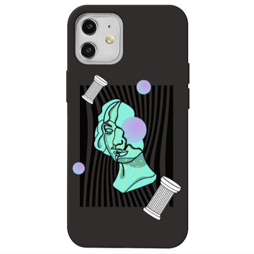 Apple iPhone 12 Columns Black Colored Silicone TPU Θήκη